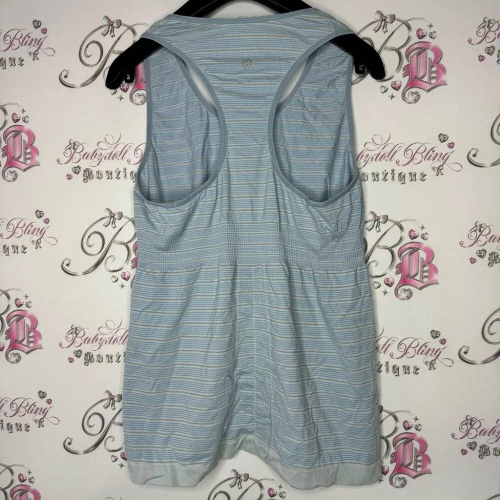 Lululemon tank top sparkly striped blue silver vintage rare stretchy racer back - Picture 3 of 9